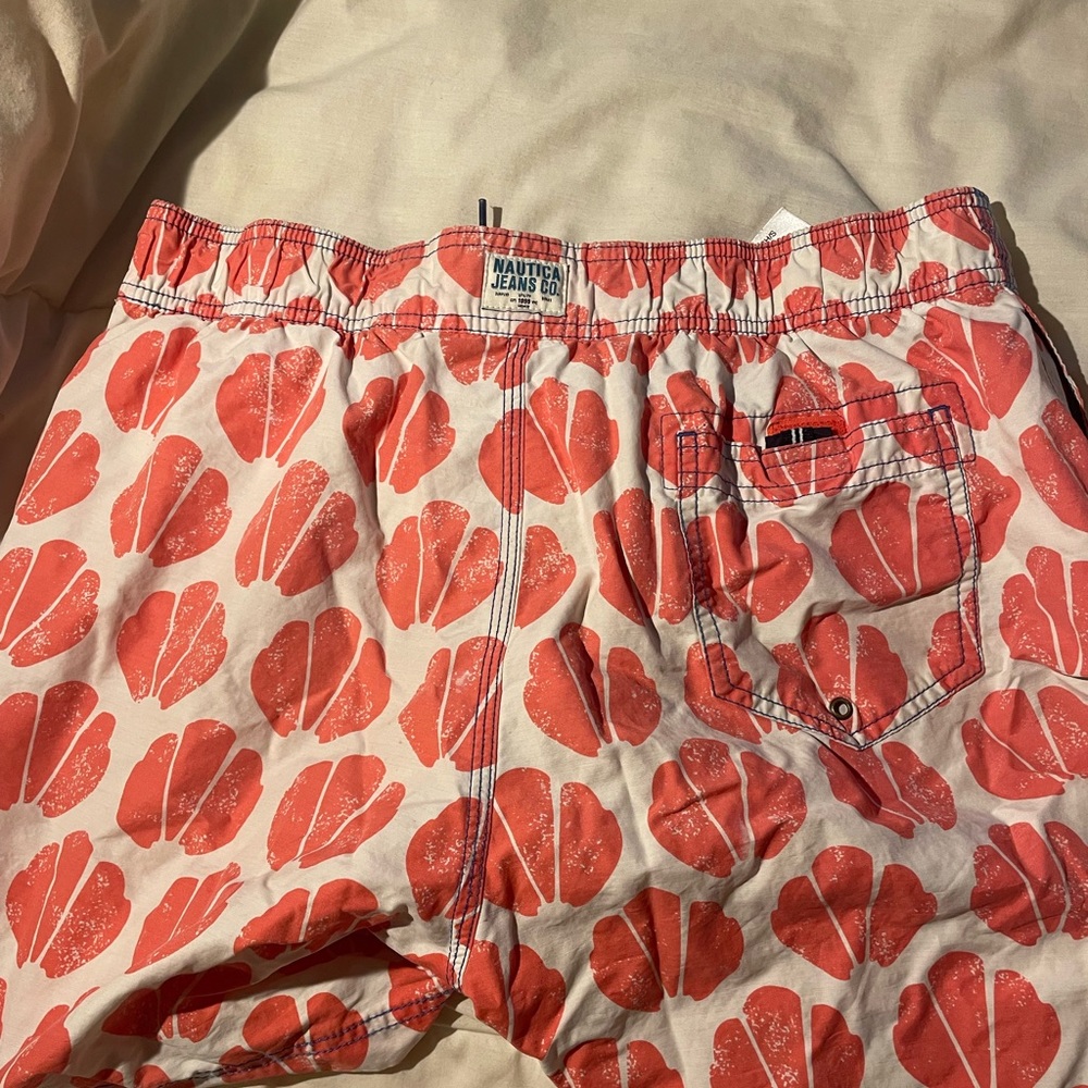 Fresh for the season! Trendy swim trunks! Orange, white and blue. Size small - Picture 3 of 4